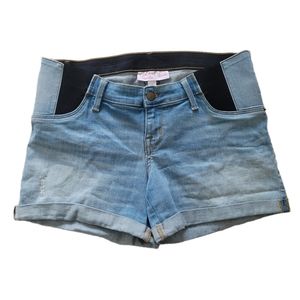 ISABEL MATERNITY blue cuffed midi denim shorts